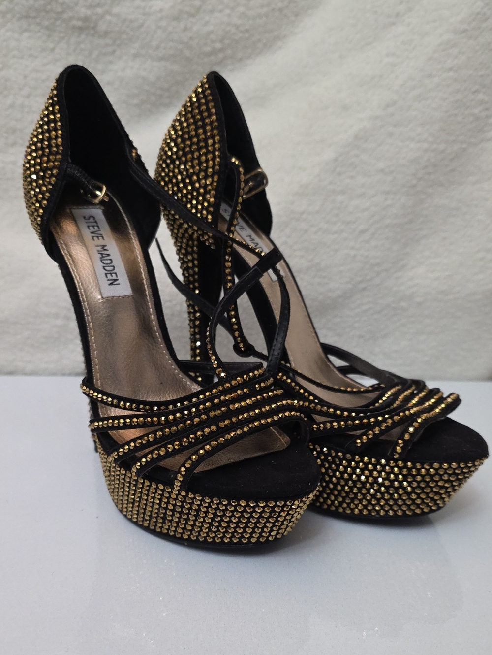 Steve Madden Avory Black Heels with Gold Stud Embellishments - Size 6